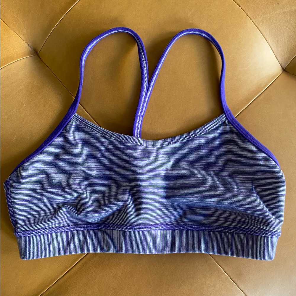 Lululemon Racerback Flow Y Racer Back Purple Striped Sports Bra Size 6